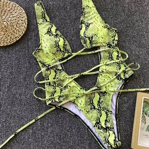 Strappy snakeskin swimsuit